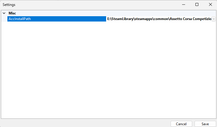 ACC Connector settings window
